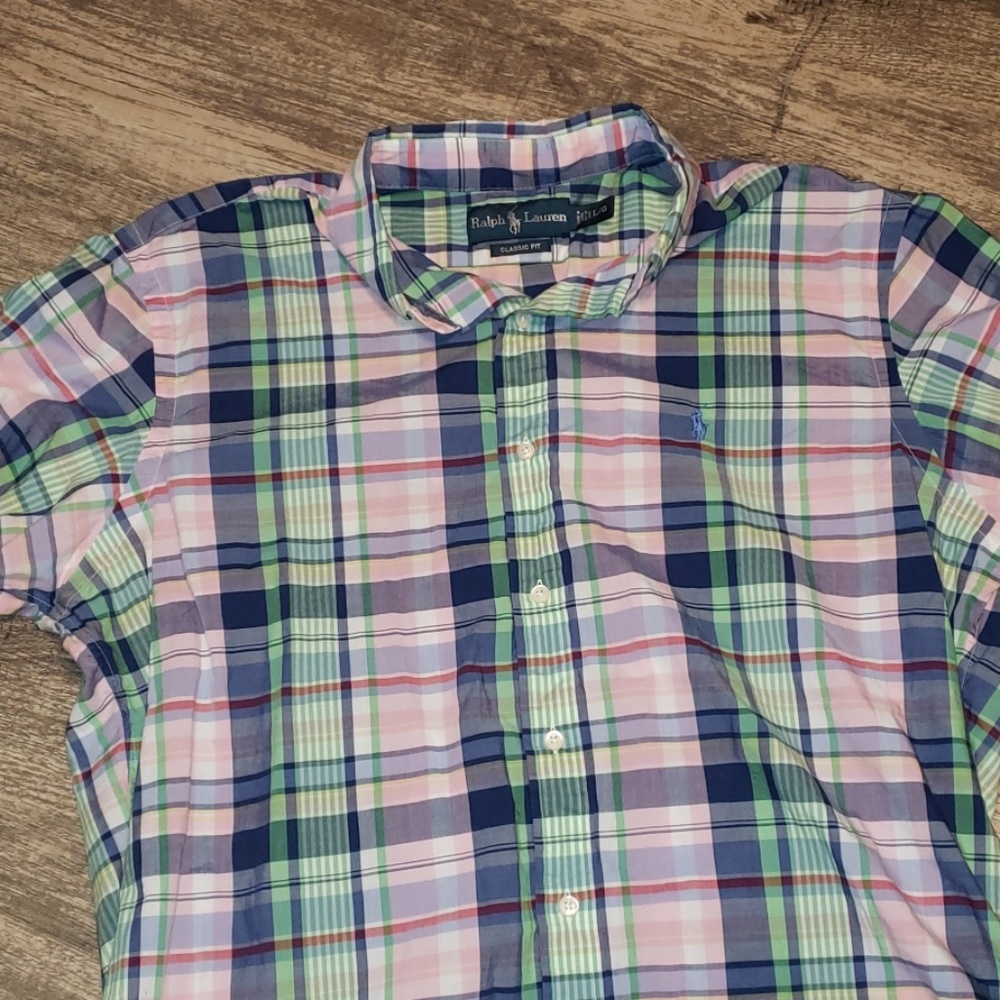 Green Ralph Lauren Short Sleeve button up Sz. L B9